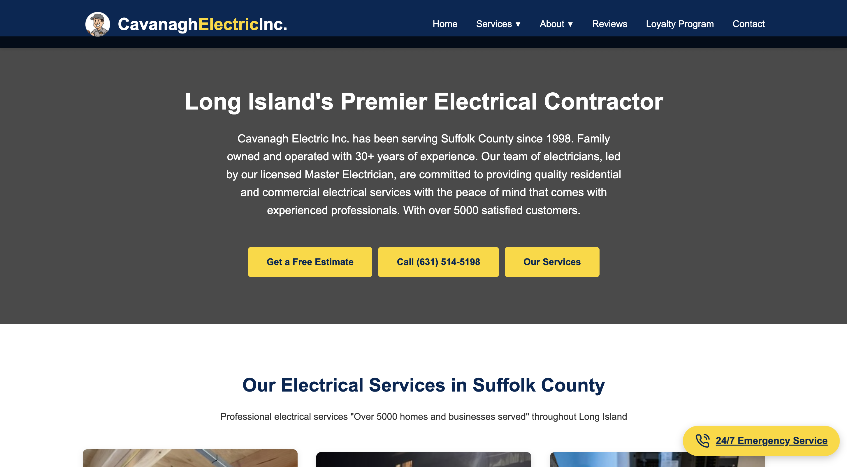 Cavanagh Electrician homepage redesign, NYC electrical contractor